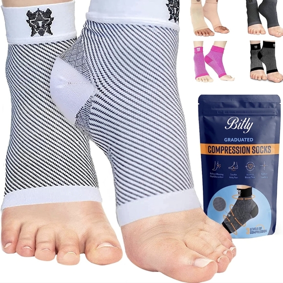 🧦Bitly Plantar Fasciitis Compression Socks/Sleeves for Women & Men White, XL🧦 - Picture 1 of 6